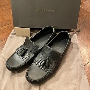 Bottega Veneta Caiman-Trim Kiltie Driver Loafer
